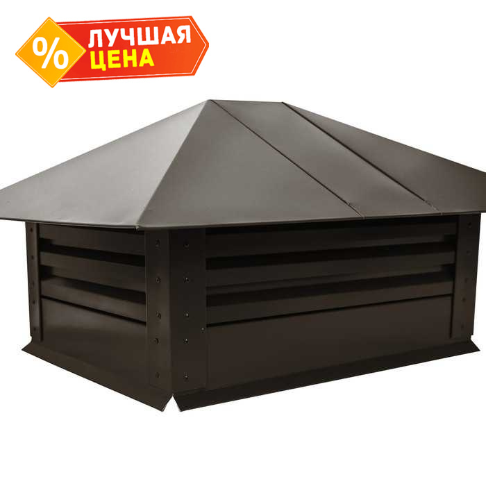 Дымник на трубу с жалюзи 520х390мм 0,5 GreenCoat Pural BT, matt с пленкой RR 32 темно-коричневый (RAL 8019 серо-коричневый)