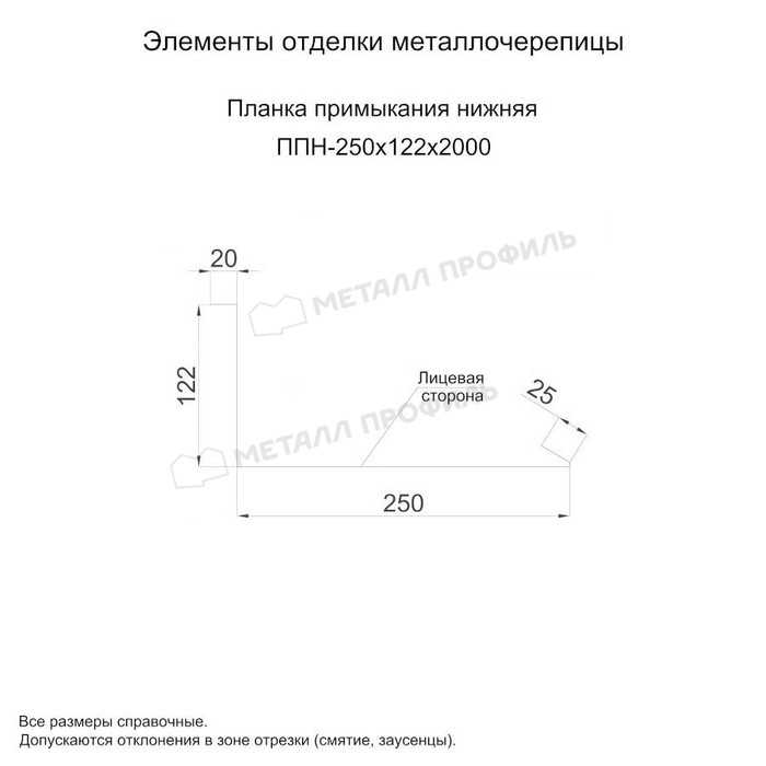 Планка примыкания нижняя 250х122х2000 (ОЦ-01-БЦ-0.4)