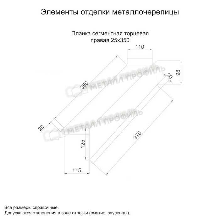 Планка сегментная торцевая правая 350 мм NormanMP (ПЭ-01-5015-0.5)