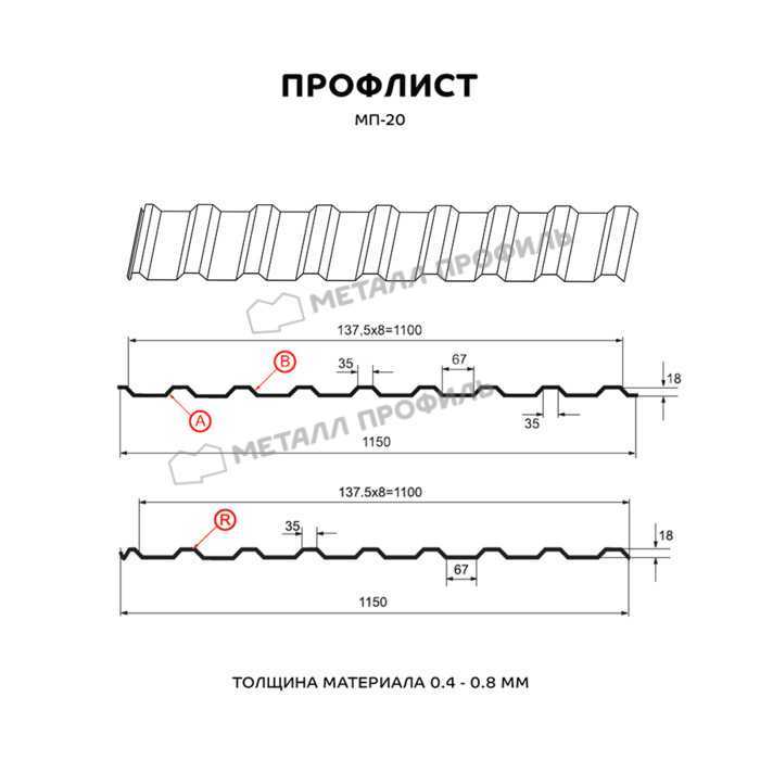 Профлист Металл Профиль МП20 0.45 Полиэстер RAL 6033 Бирюзовая мята A